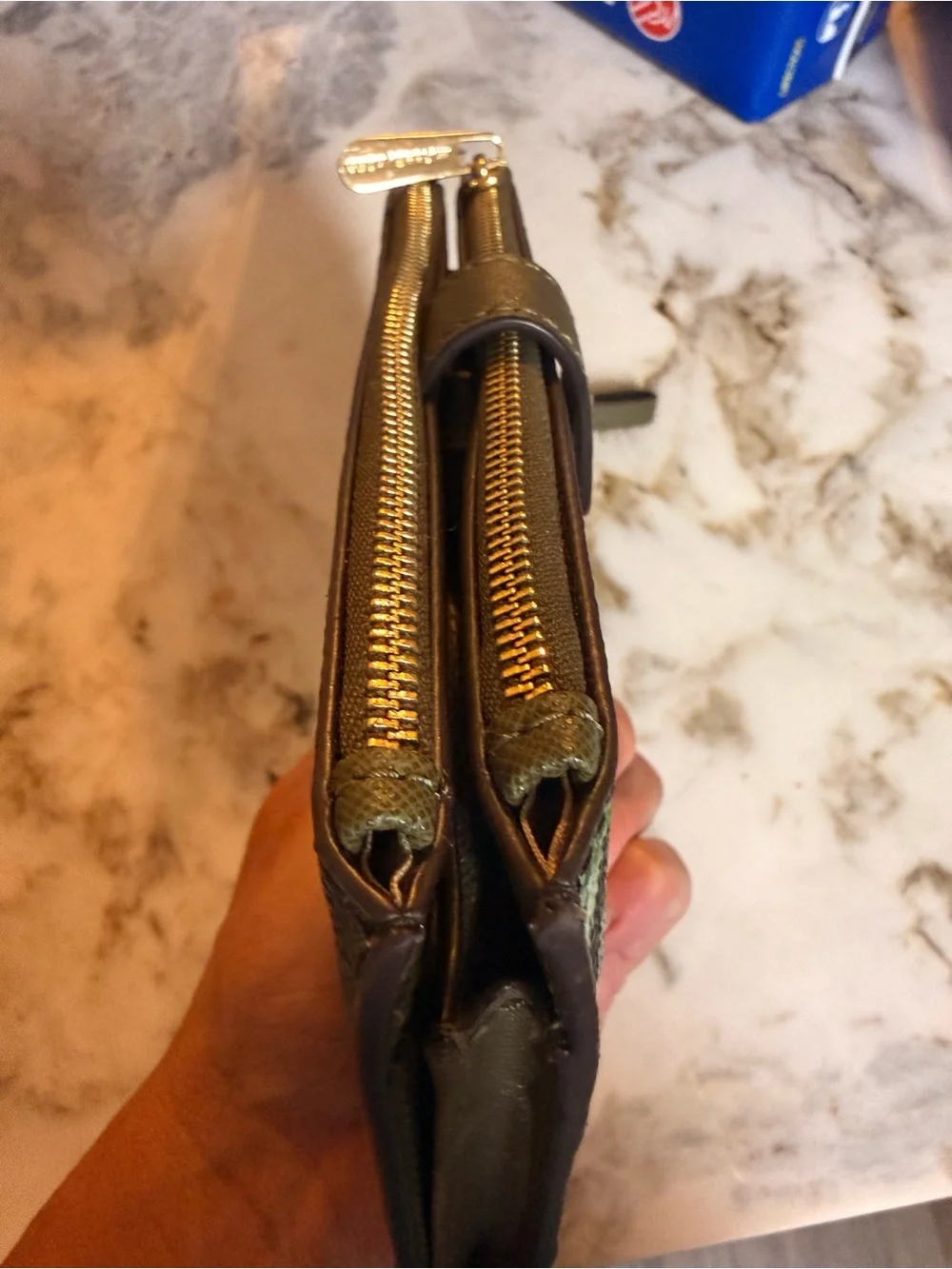 Michael Kors Black Wristlet with Green Palm Print